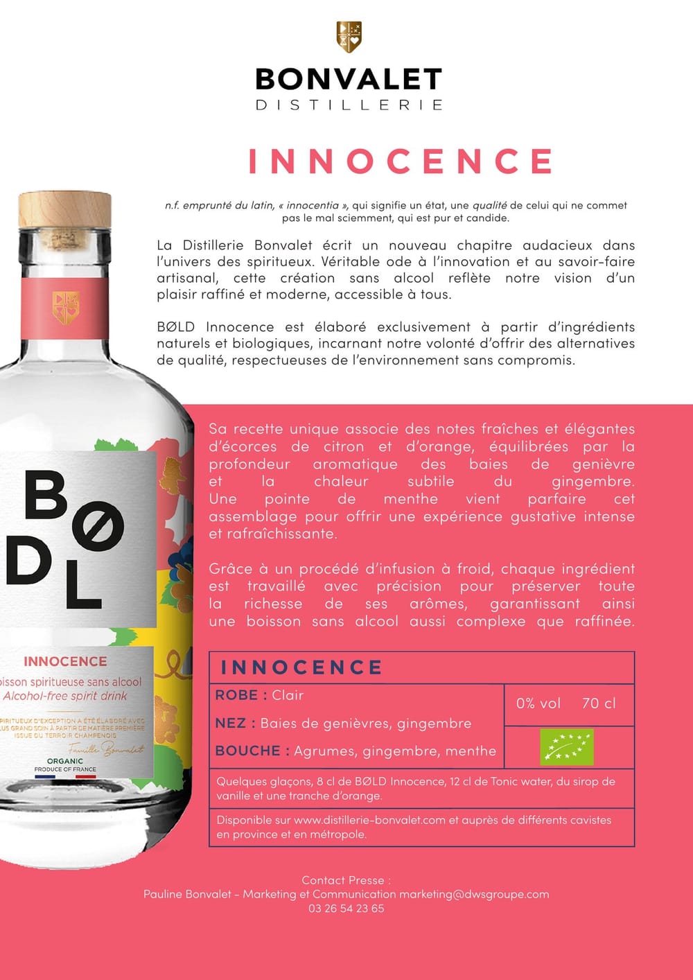 La Distillerie Bonvalet lance BØLD Innocence, un 