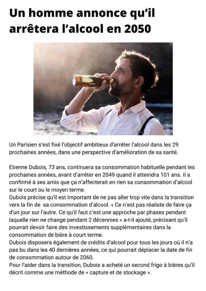 Un homme annonce qu'il arrêtera l'alcool en 2050
