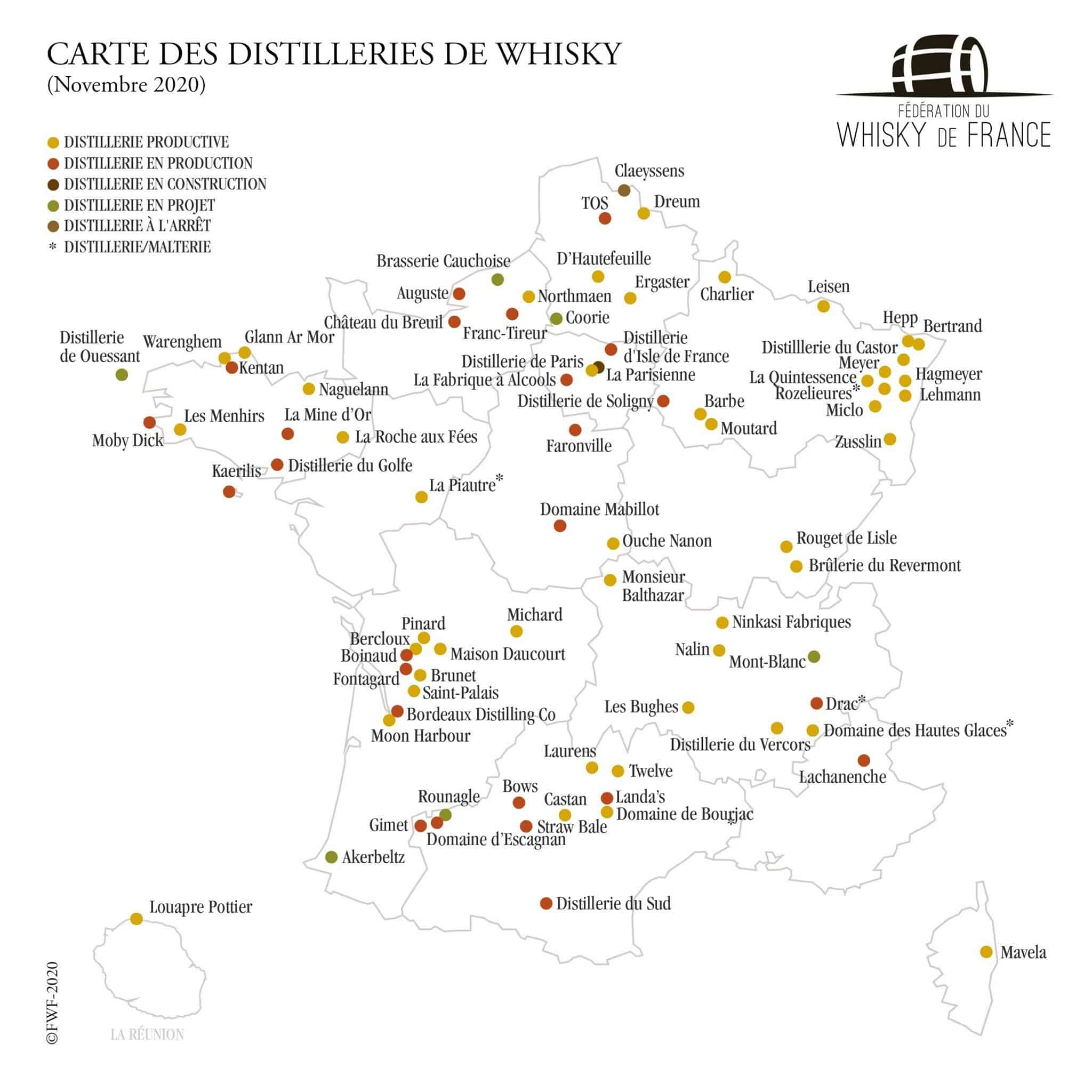 Whisky de France : la carte des distilleries (novembre 2020)