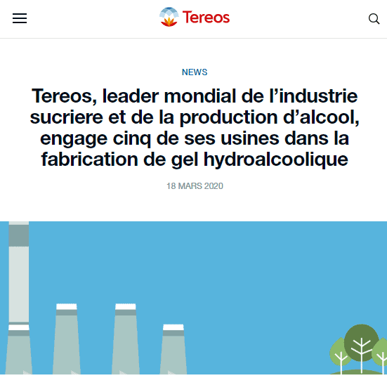 Tereos fabrique du gel hydroalcoolique
