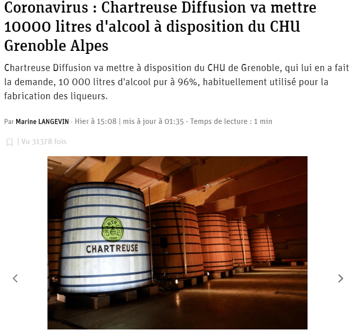 Chartreuse met 10000 litres d'alcool à disposition du CHU Grenoble Alpes