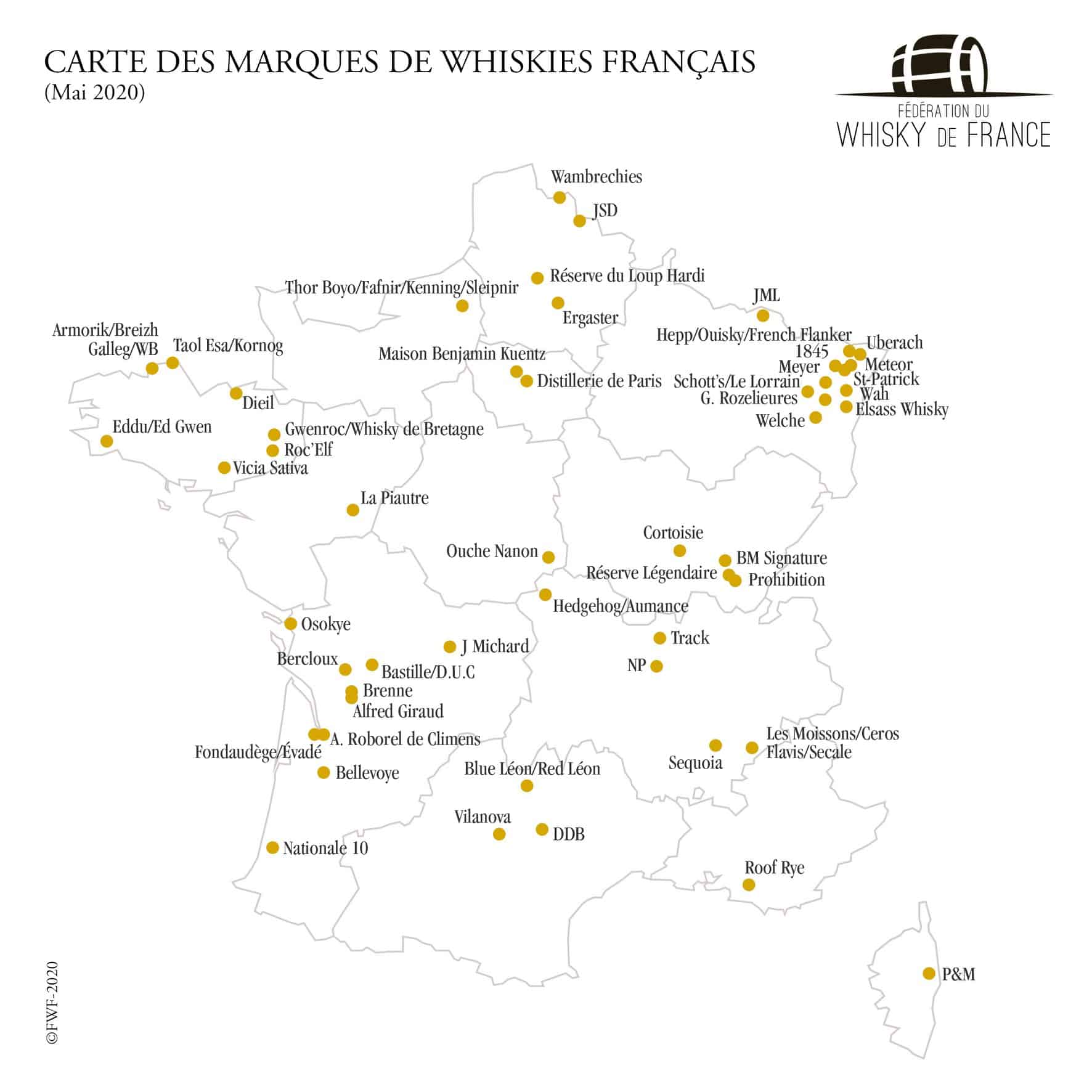 La carte des marques de whiskies français